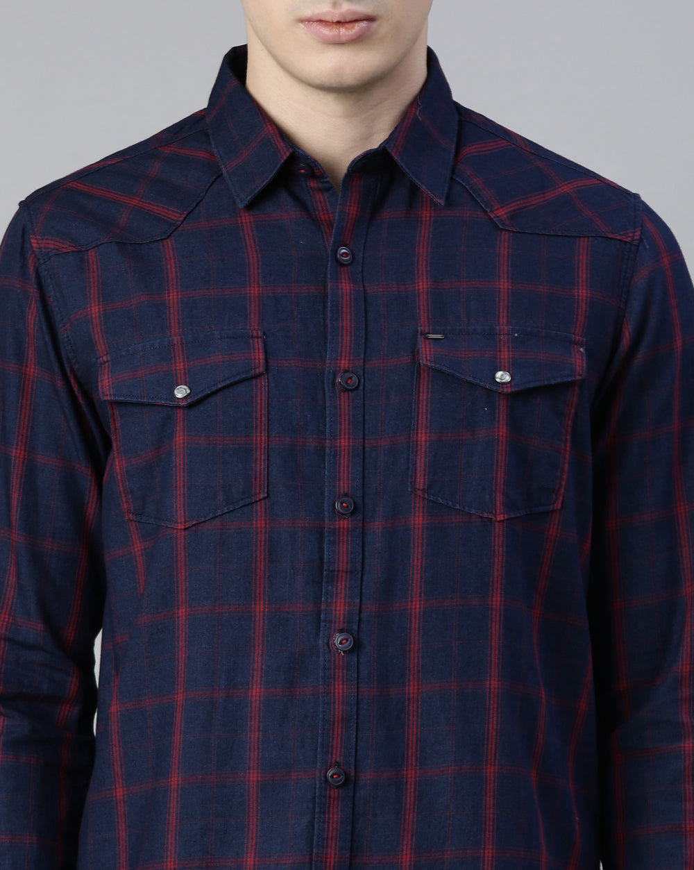 Swing Denim Blue Checkered Shirt for Men 