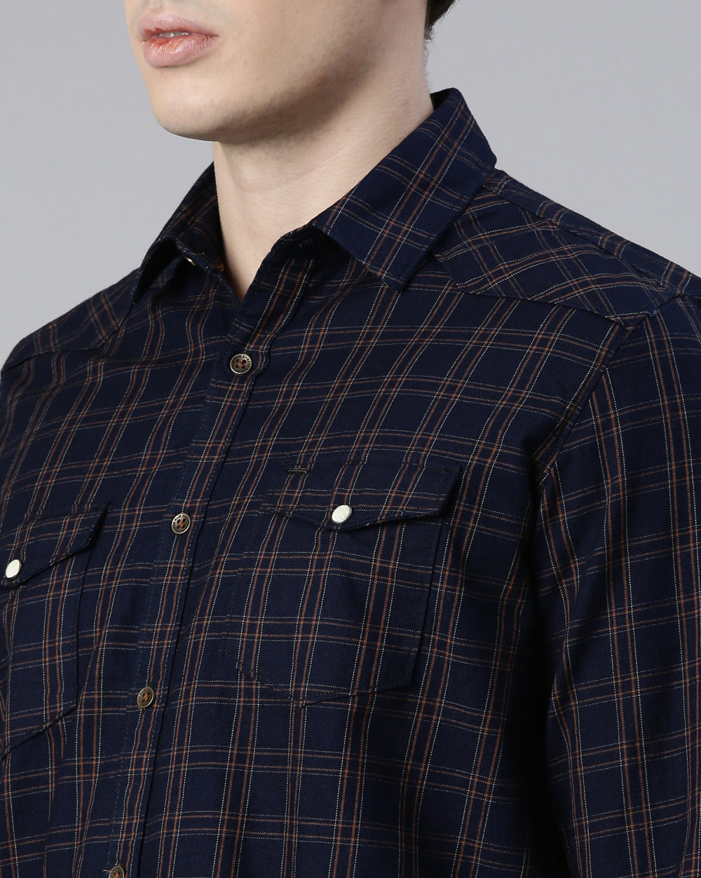 Swing Indigo Khaki Checkered Shirt for Men 