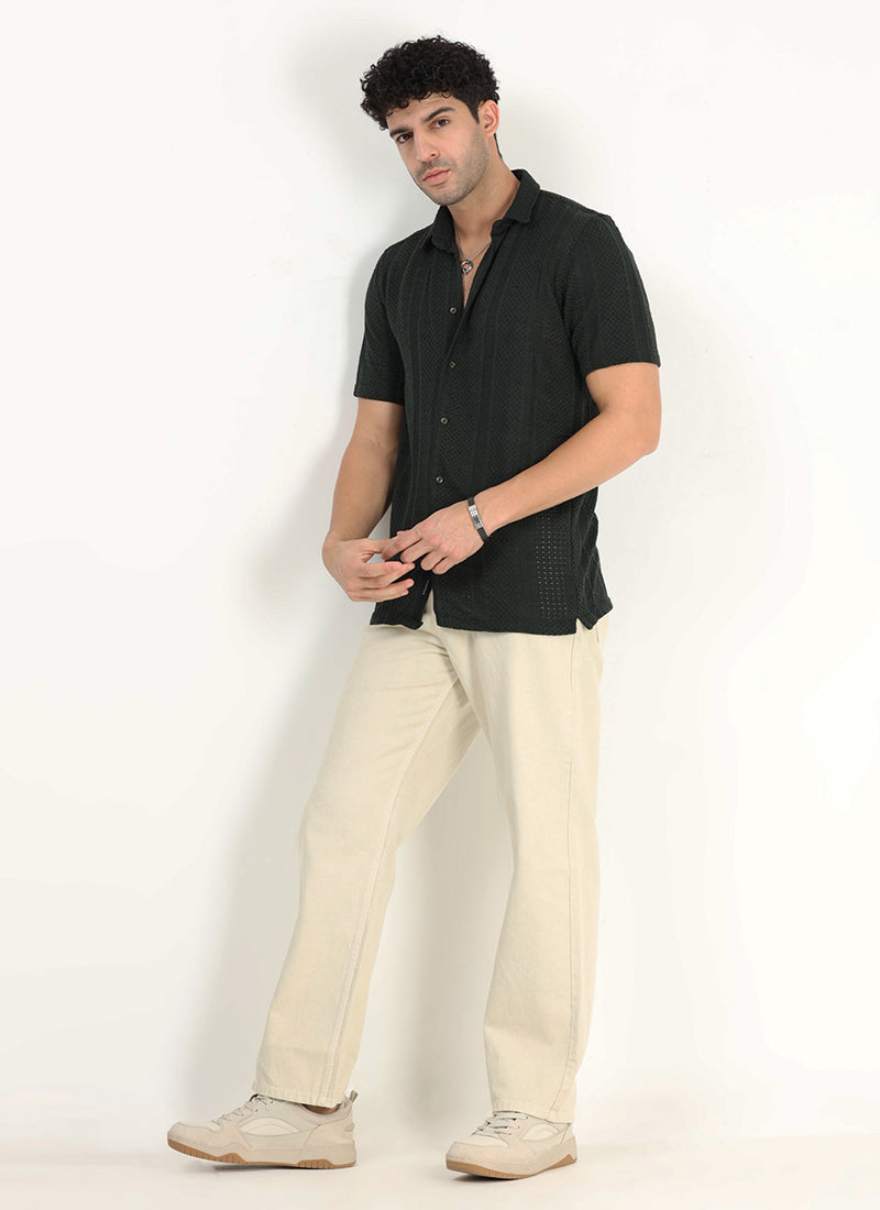 AETHER Textured Mesh Knitted Shirt Black Anthracite
