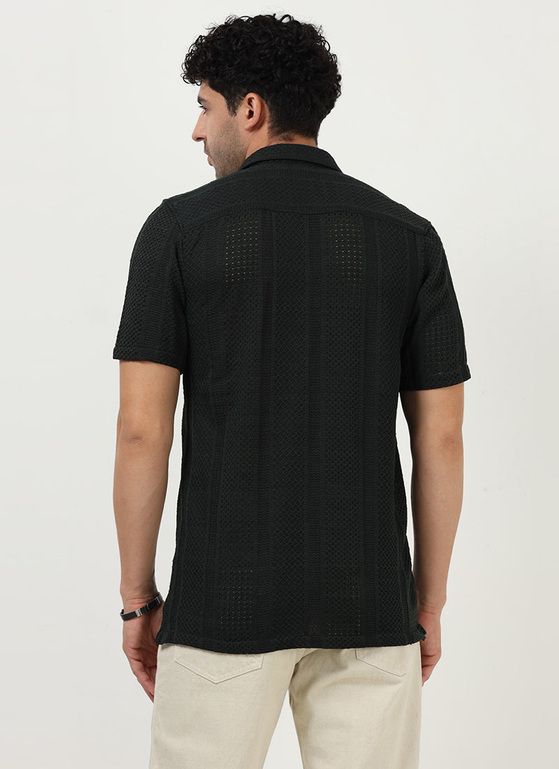 AETHER Textured Mesh Knitted Shirt Black Anthracite_Back View