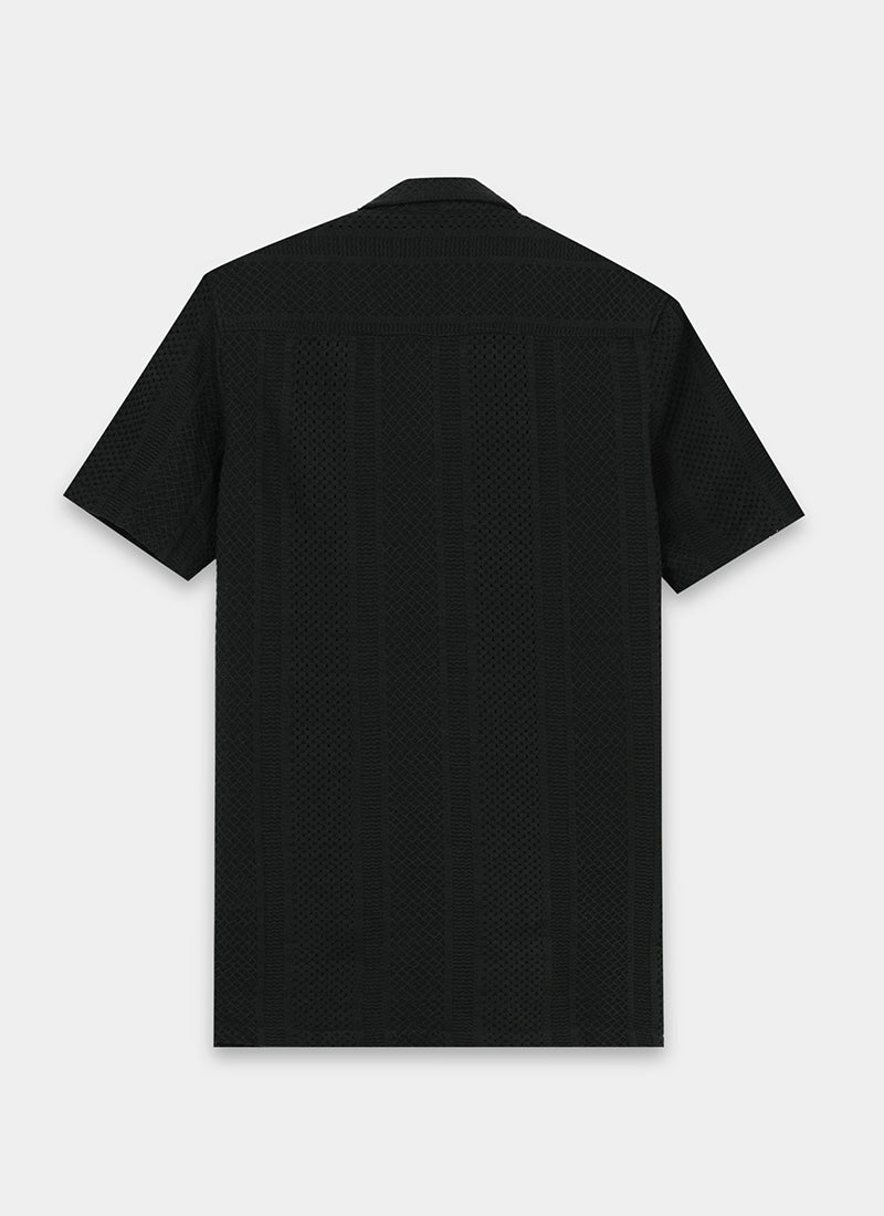AETHER Textured Mesh Knitted Shirt Black Anthracite_Flatlay Back View