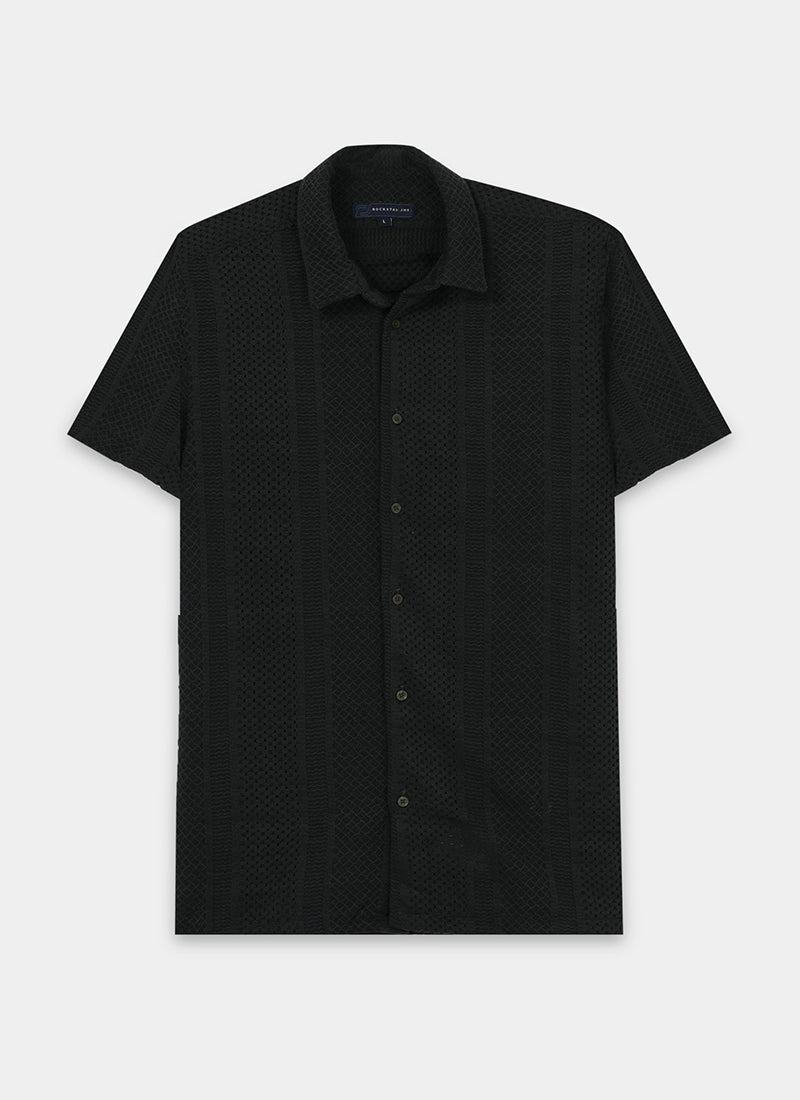 AETHER Textured Mesh Knitted Shirt Black Anthracite_Flatlay Front View