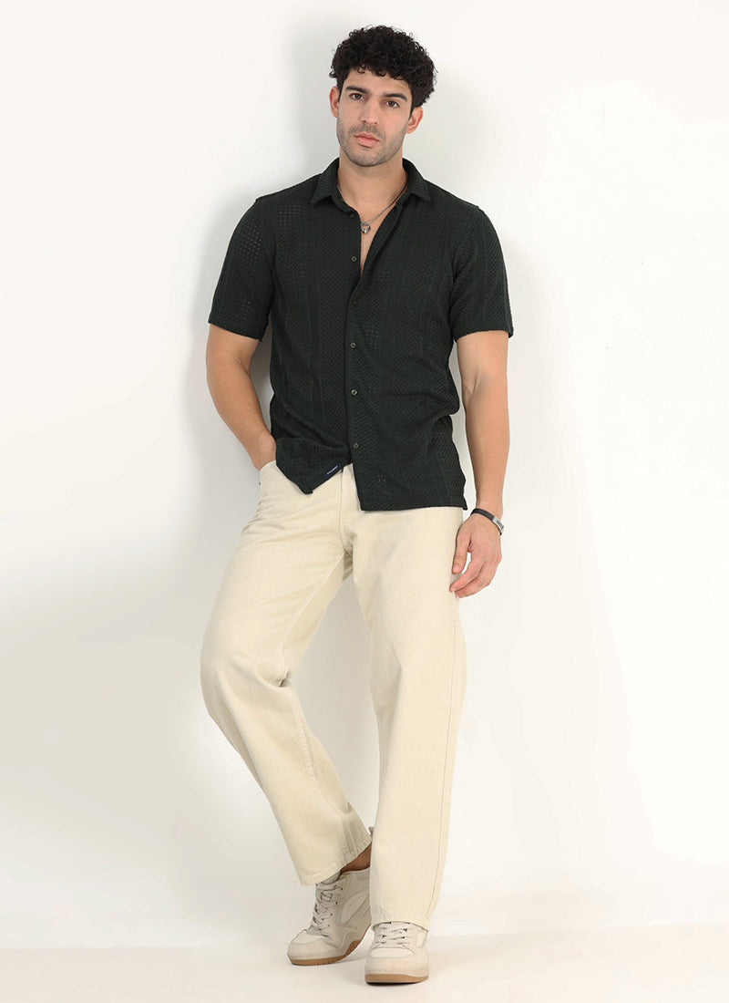 AETHER Textured Mesh Knitted Shirt Black Anthracite_Model Front View