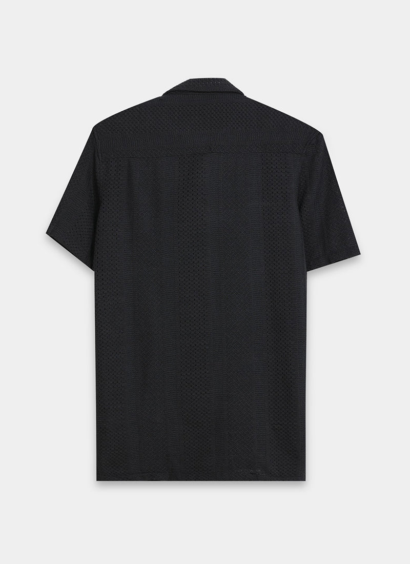 AETHER Textured Mesh Knitted Shirt Jet Black-Flatlay Back View