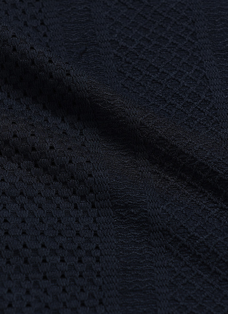 AETHER Textured Mesh Knitted Shirt Navy Blue_Fabric Detail View