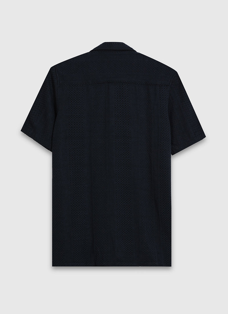 AETHER Textured Mesh Knitted Shirt Navy Blue_Flatlay Back View