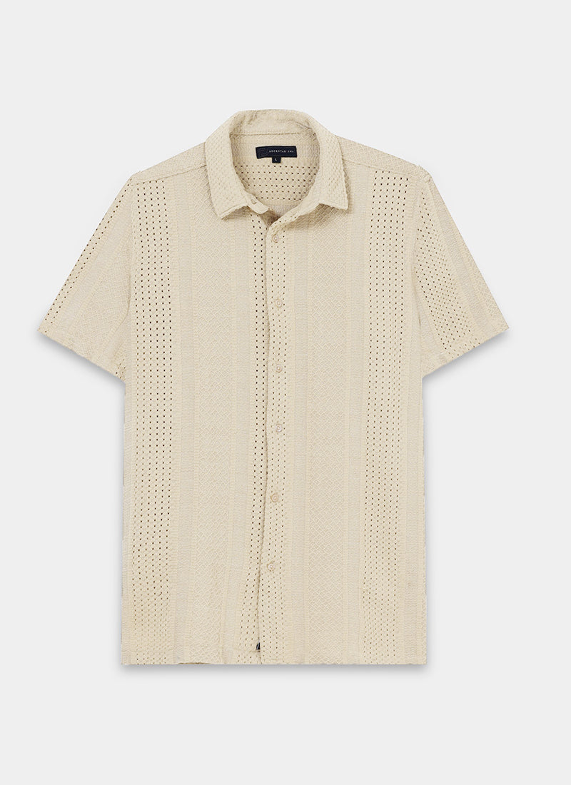 AETHER Textured Mesh Knitted Shirt Sand Beige-Flatlay Front View