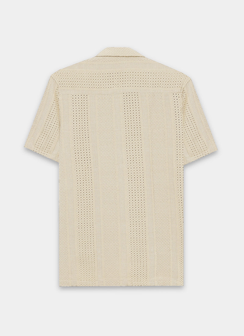 AETHER Textured Mesh Knitted Shirt Sand Beige- Flatlay Back View