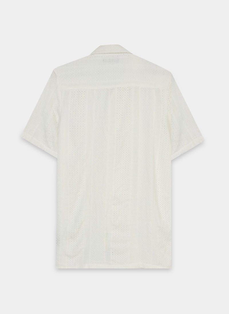 AETHER Textured Mesh Knitted Shirt White-Flatlay Back View