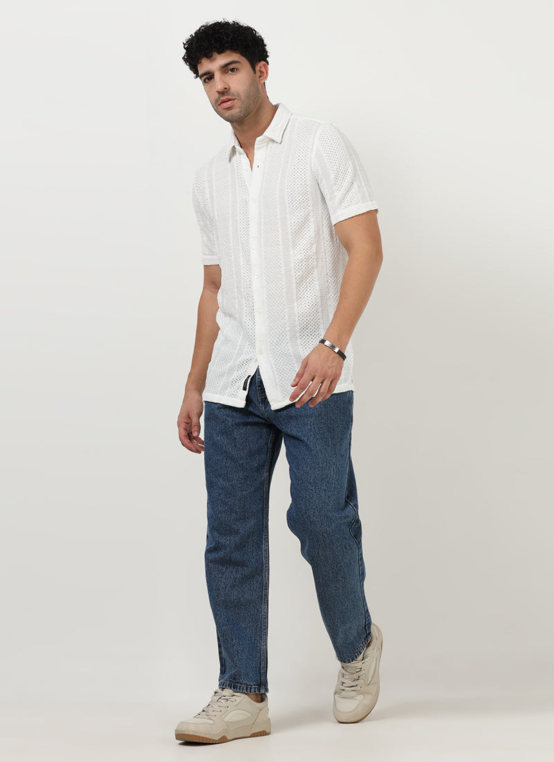 AETHER Textured Mesh Knitted Shirt White