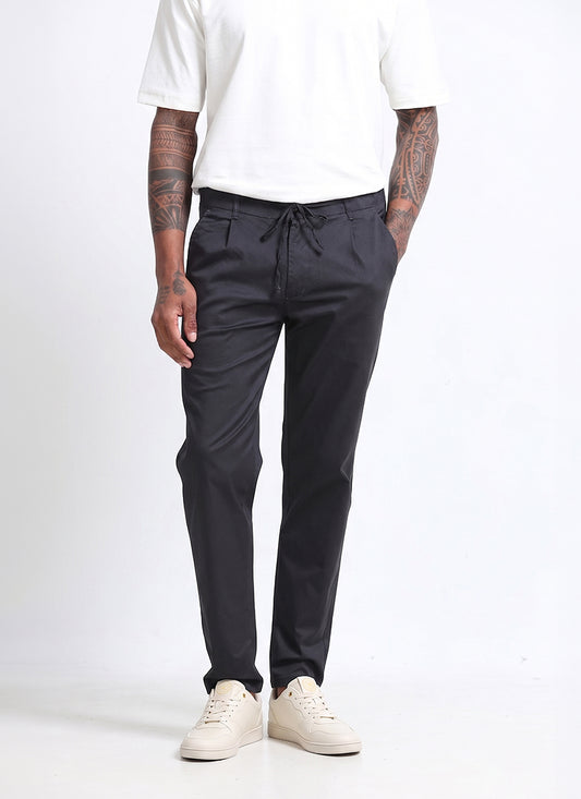 AIRY TWILL LYCRA Regular Fit Drawstring Trousers Dark Grey-Front View