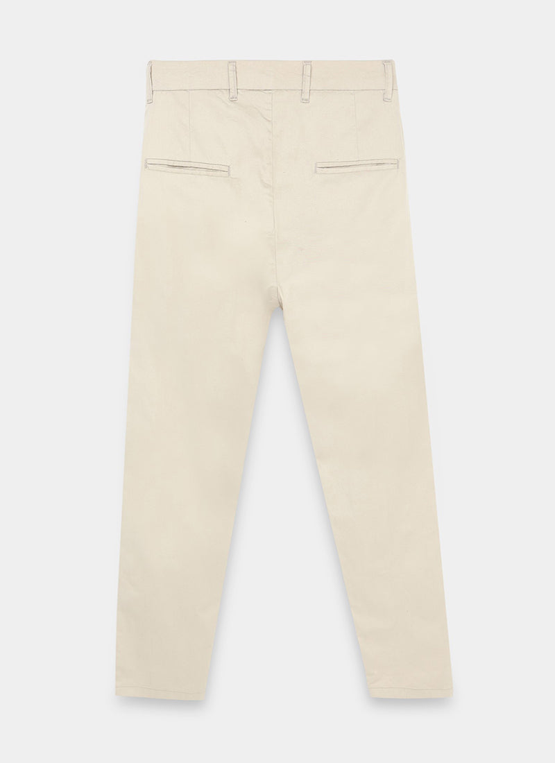 AIRY TWILL LYCRA Regular Fit Drawstring Trousers Ivory Sand-Flatlay Back View