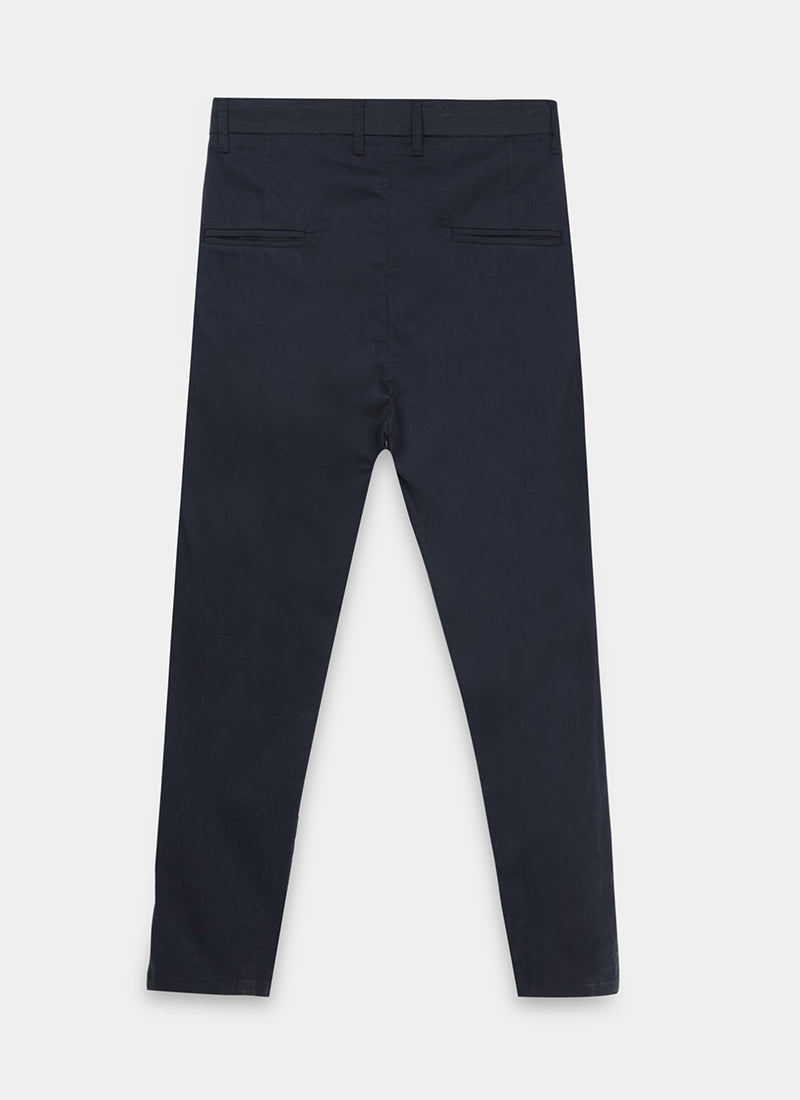 AIRY TWILL LYCRA Regular Fit Drawstring Trousers Navy Blue-Flatlay Back View