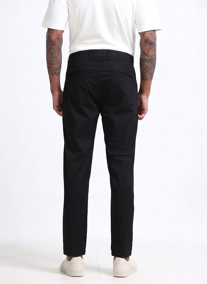 AIRY TWILL LYCRA Regular Fit Drawstring Trousers Onyx Black-Back View