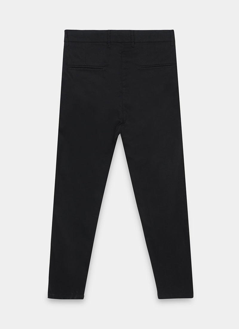 AIRY TWILL LYCRA Regular Fit Drawstring Trousers Onyx Black-Flatlay Back View