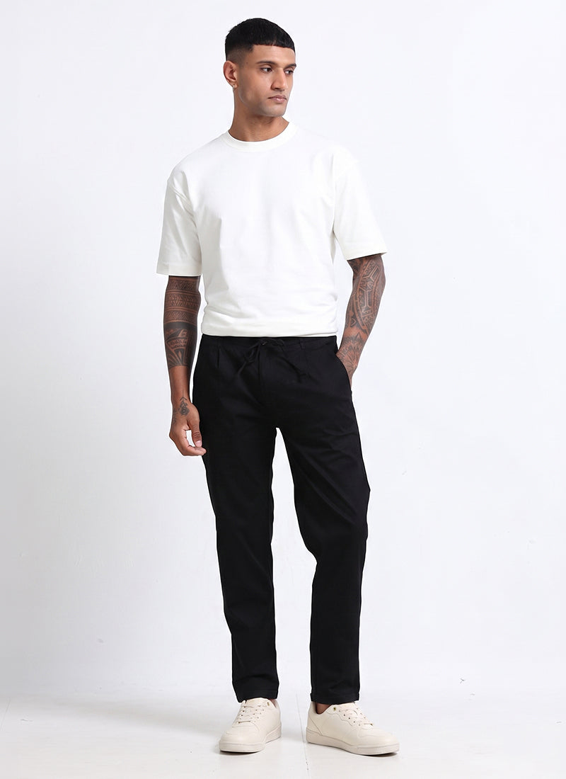 AIRY TWILL LYCRA Regular Fit Drawstring Trousers Onyx Black