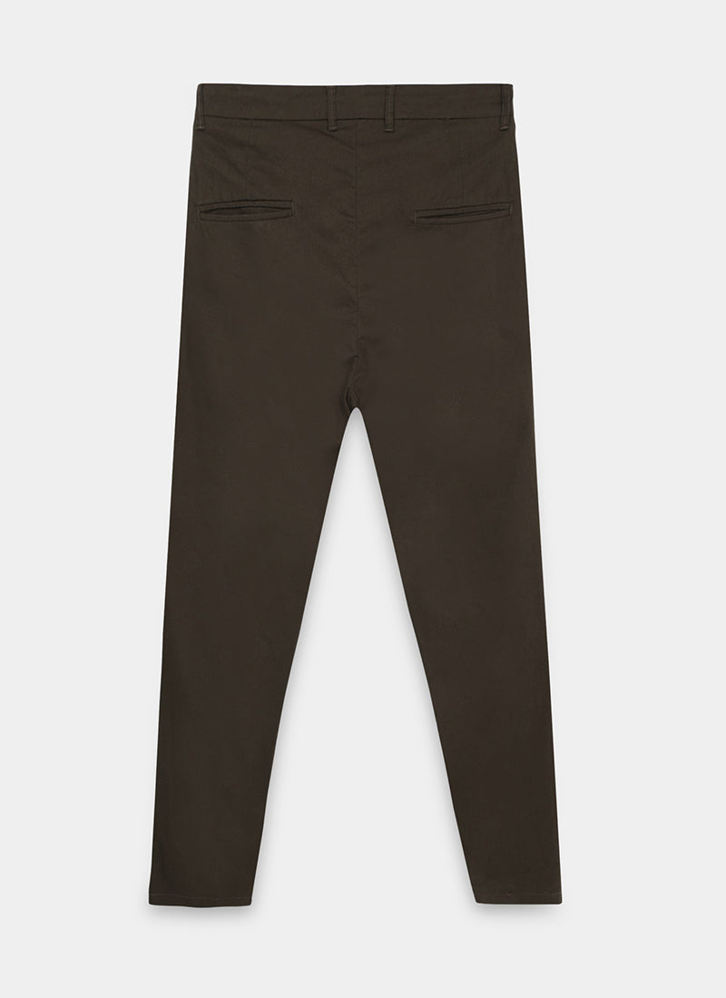 AIRY TWILL LYCRA Regular Fit Drawstring Trousers Umber Brown-Flatlay Back View