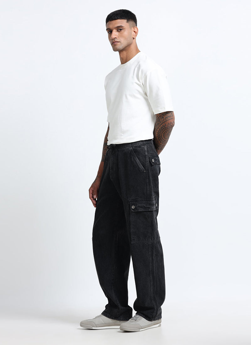 graphite black denim cargo jeans