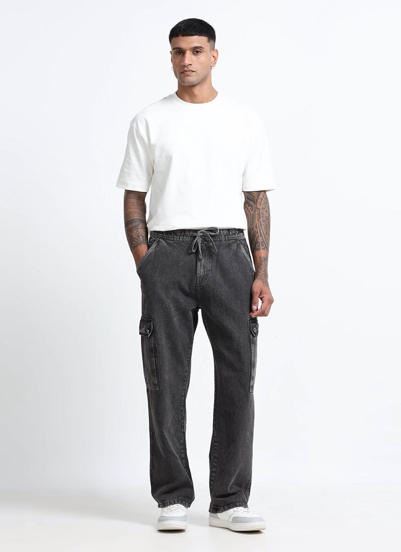 charcoal grey denim cargo jeans