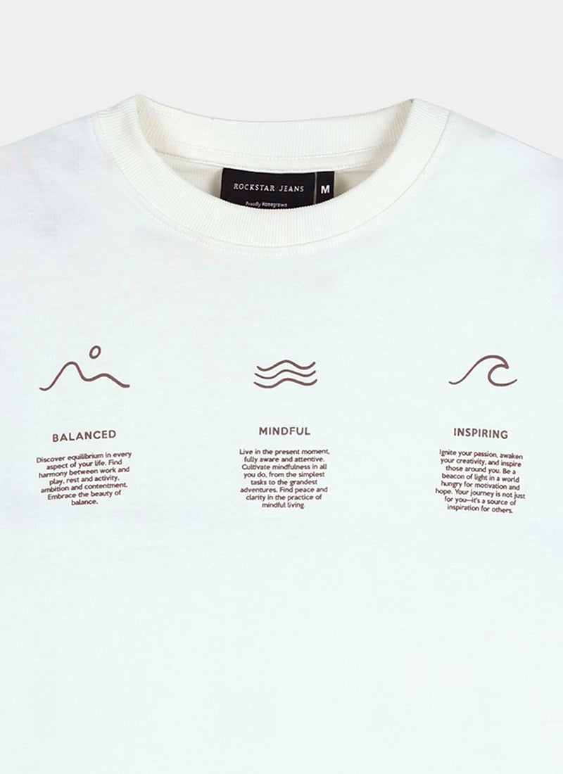 BALANCE OF THOUGHT Oversized Cotton Printed T-Shirt Off White - Details View