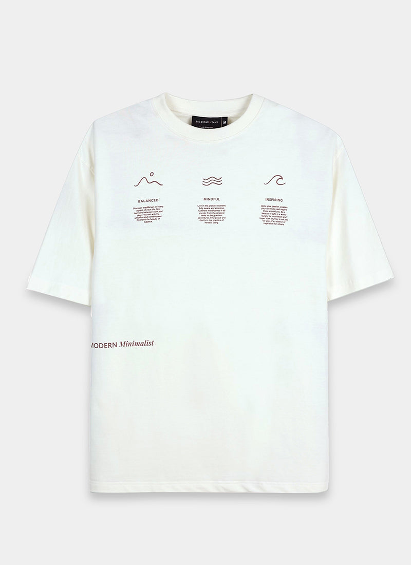 BALANCE OF THOUGHT Oversized Cotton Printed T-Shirt Off White - Flatlay Front View