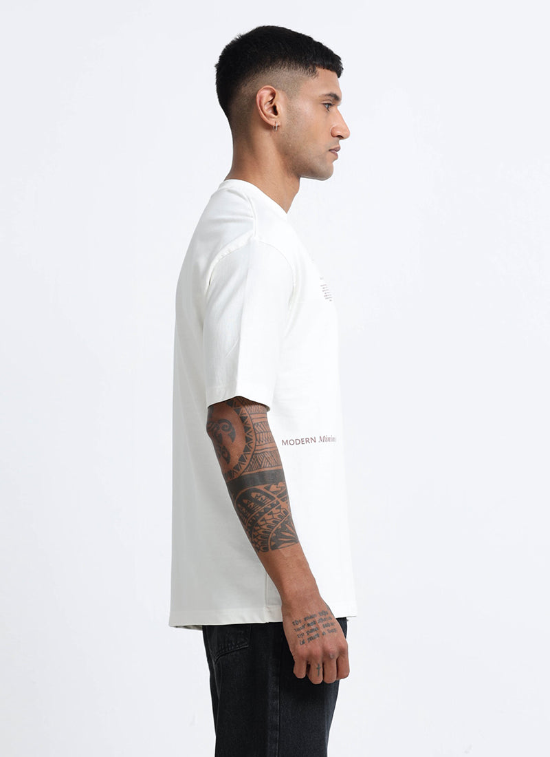 BALANCE OF THOUGHT Oversized Cotton Printed T-Shirt Off White - Side View