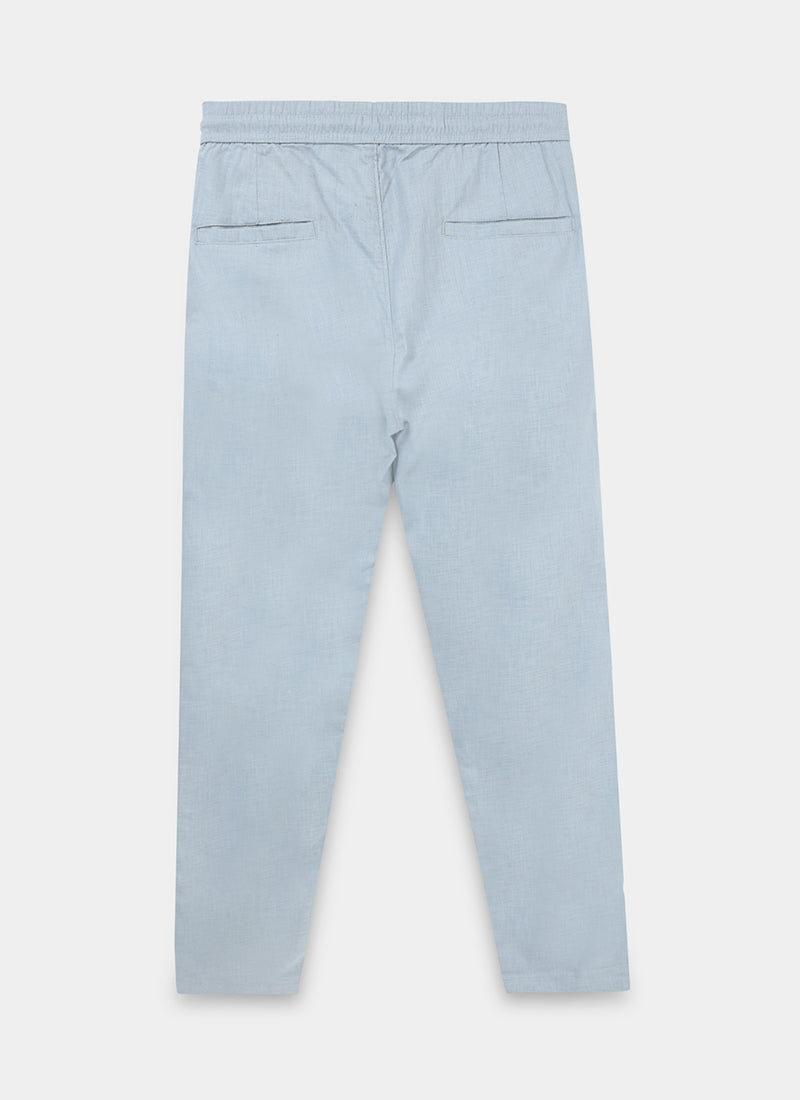 BREEZY LINEN Regular Fit Drawstring Trousers Light Blue-Flatlay Back View