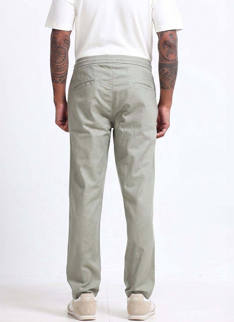 BREEZY LINEN Regular Fit Drawstring Trousers Sage Mist- Back View