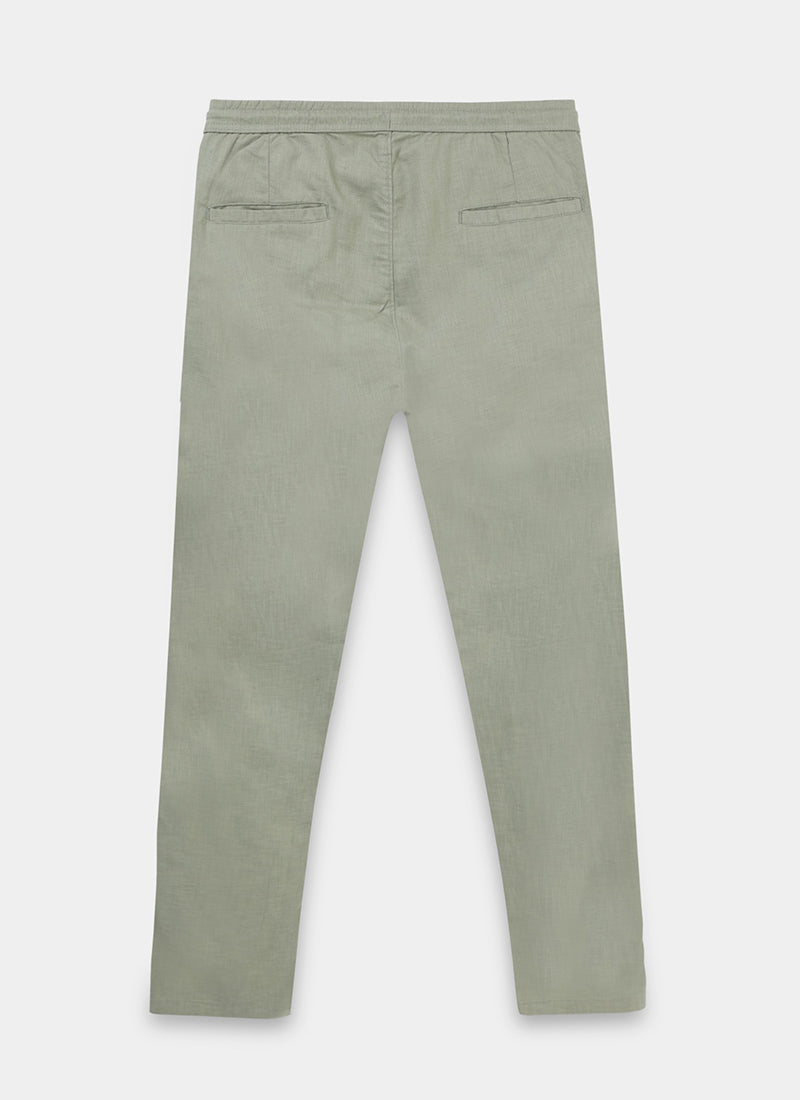 BREEZY LINEN Regular Fit Drawstring Trousers Sage Mist-Flatlay Back View
