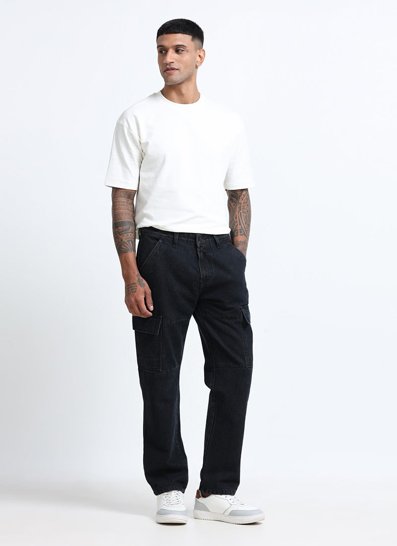 jet black cargo denim jeans