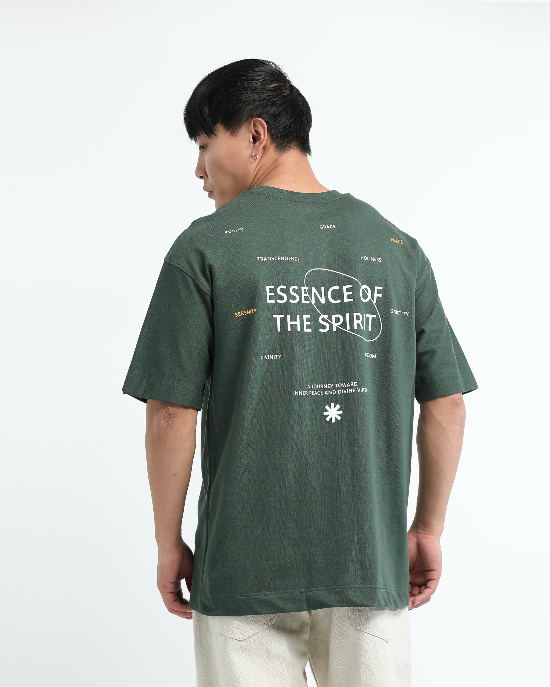 Bottle green printed T shirt