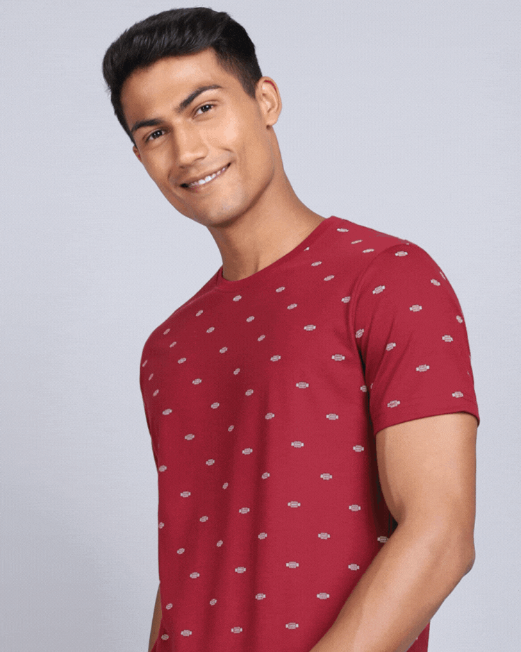 Crew Neck Aop T-Shirt-Red Melange,Navy Melange