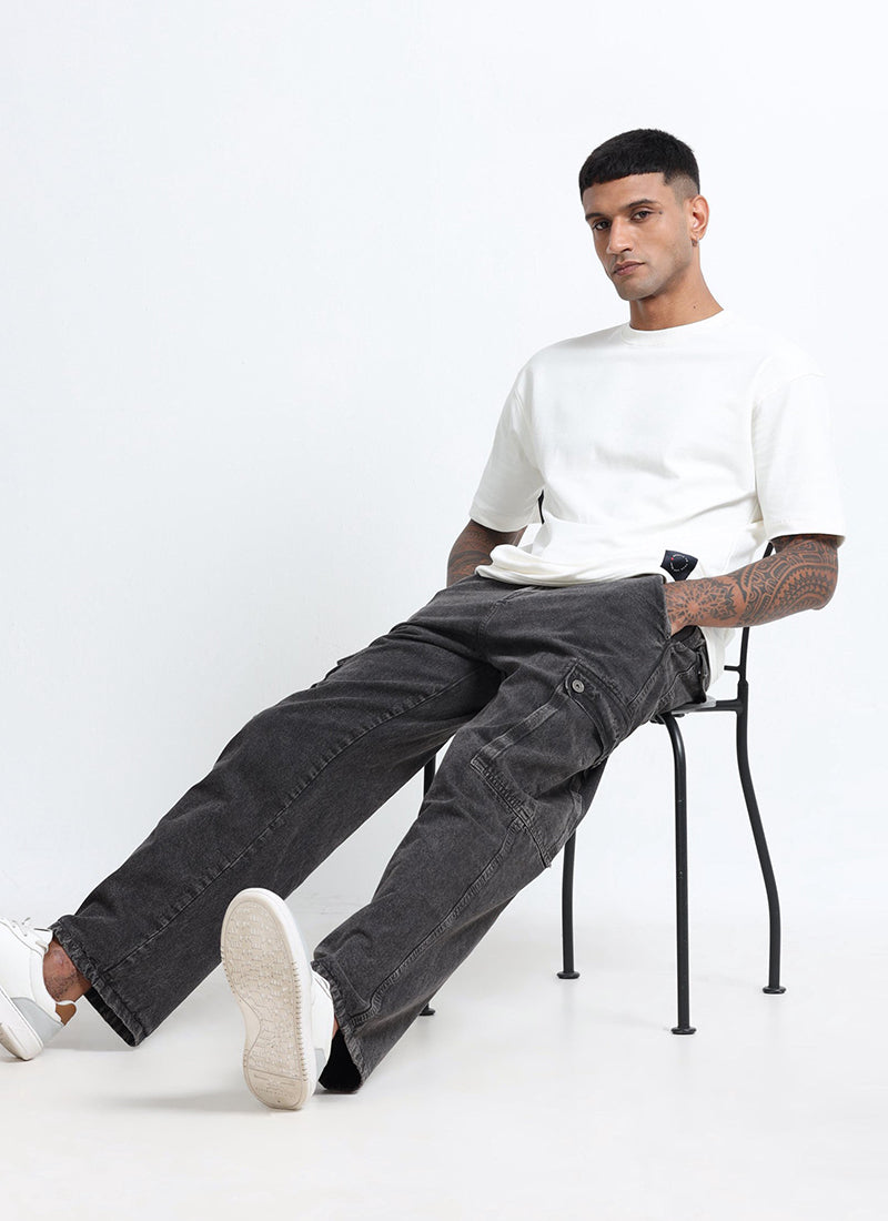 charcoal grey cargo denim jeans