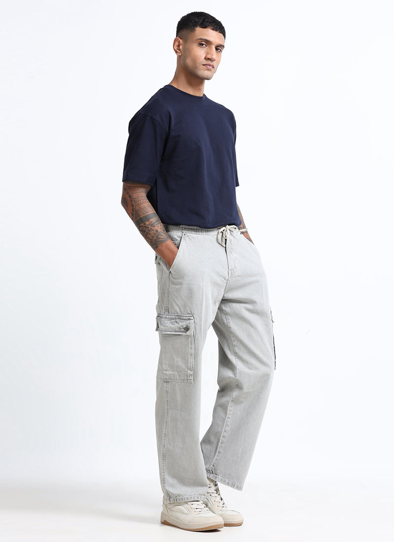 light grey cargo denim jeans