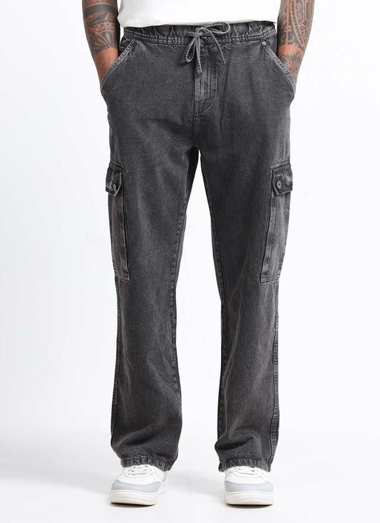 Charcoal Grey Cargo Denim Jeans