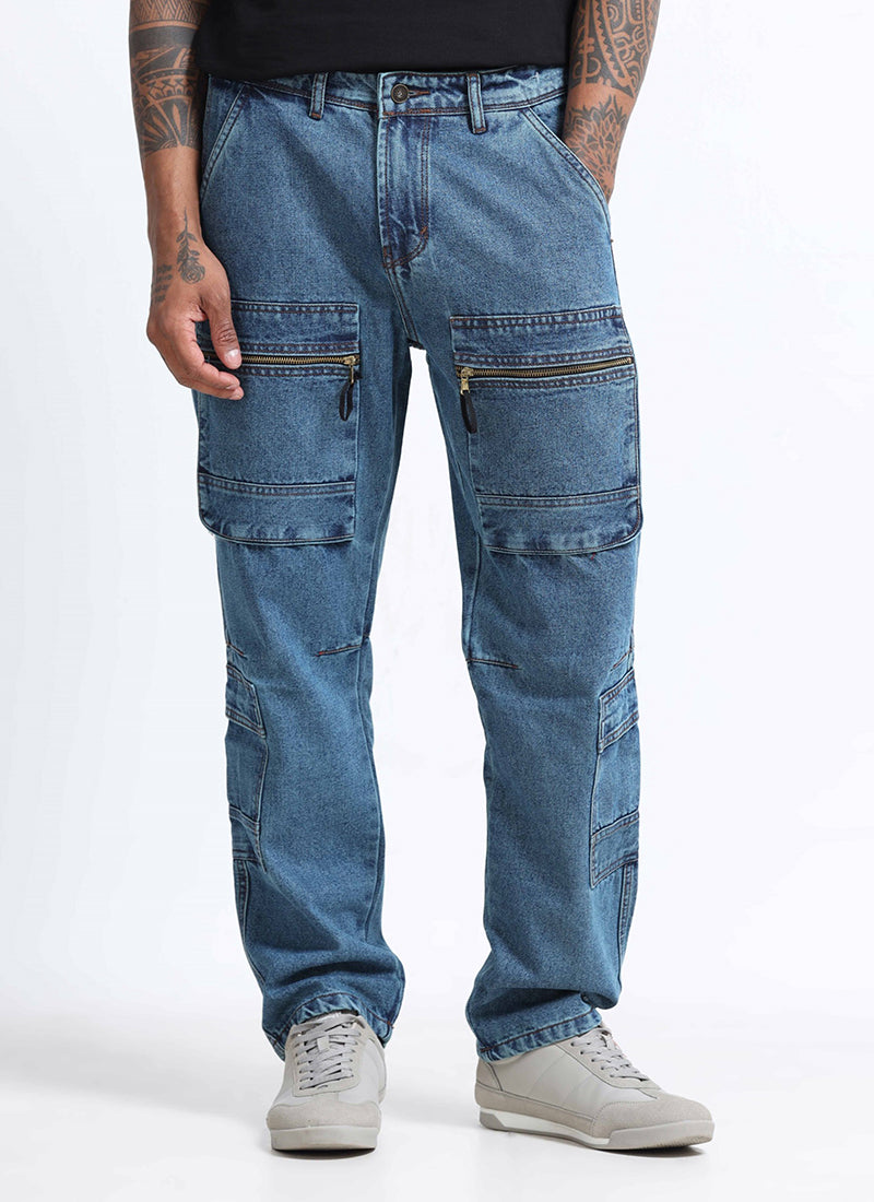 classic blue cargo jeans for men
