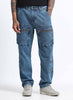 URBAN EDGE Relaxed Fit 8 Pockets Denim Cargo Jeans Classic Blue