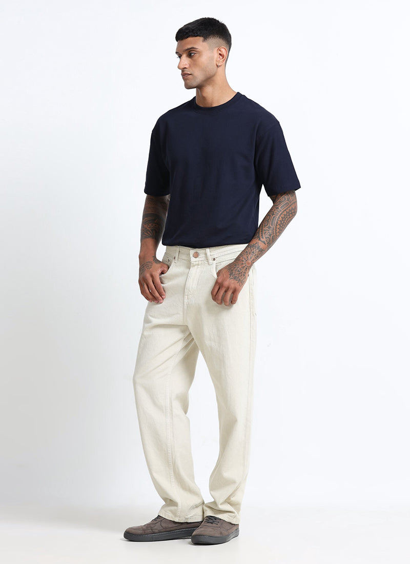 ecru ivory straight fit jeans