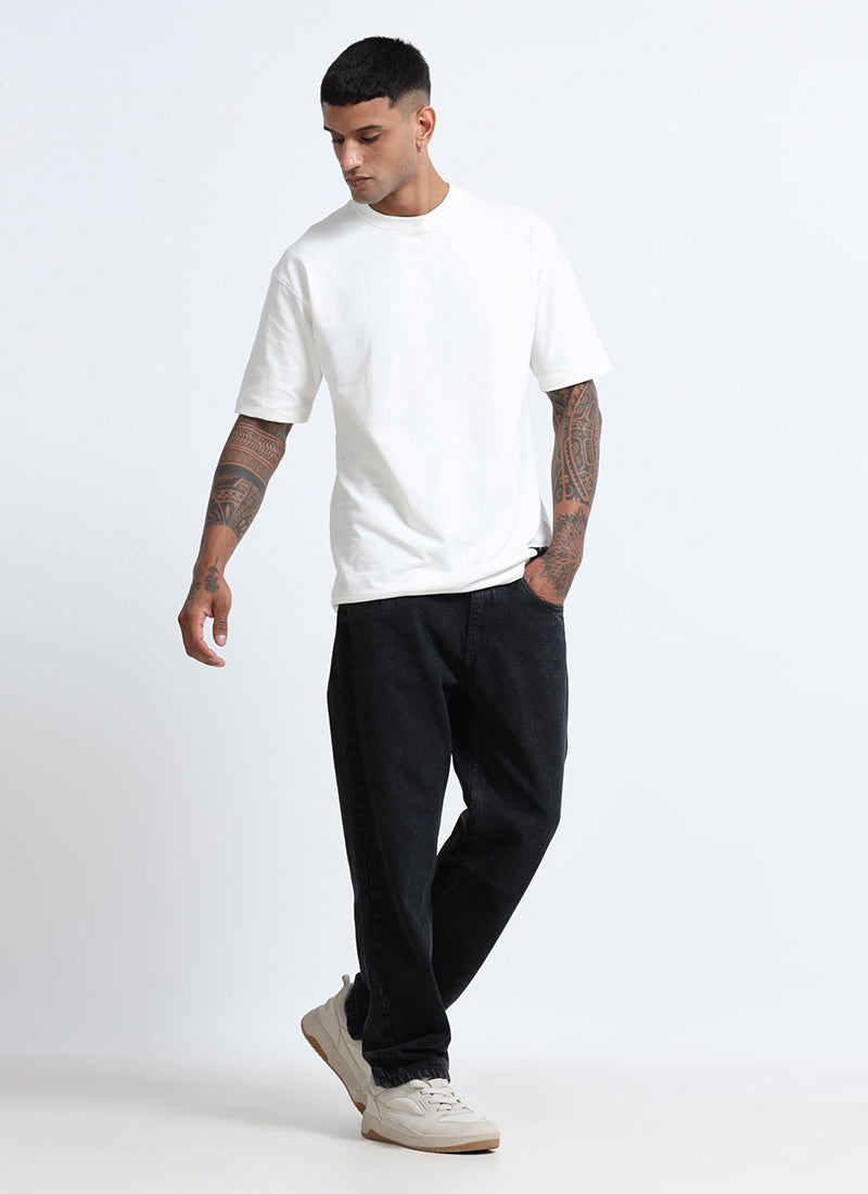washed black straight fit jeans