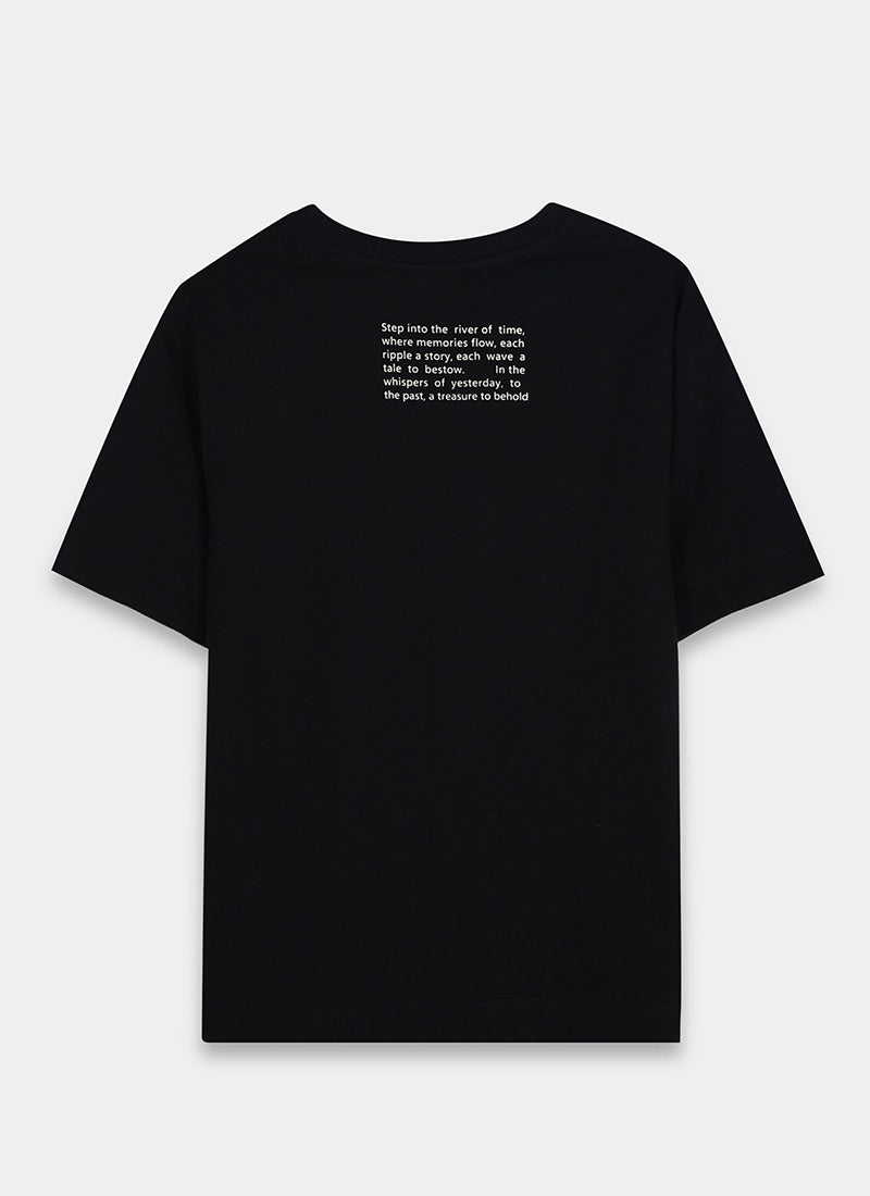 DISCOVERING Oversized Cotton Printed T-Shirt Black - Flatlay Back View