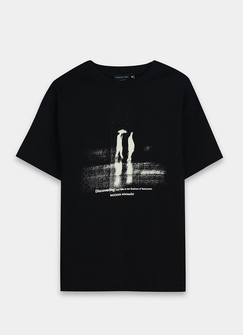 DISCOVERING Oversized Cotton Printed T-Shirt Black - Flatlay Front View