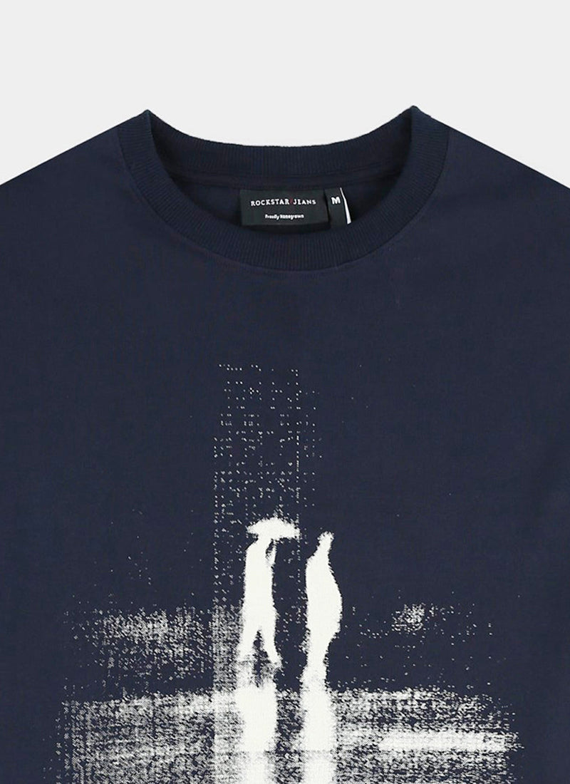 DISCOVERING Oversized Cotton Printed T-Shirt Navy Blue - Details View