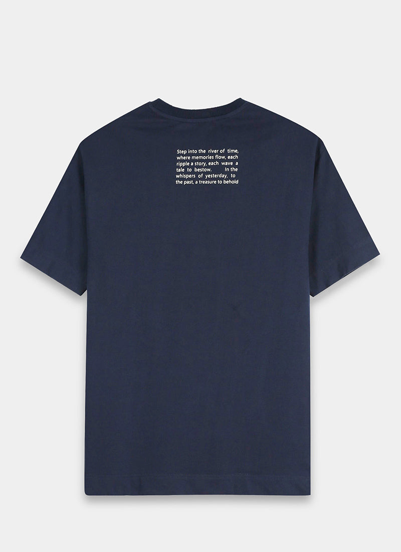 DISCOVERING Oversized Cotton Printed T-Shirt Navy Blue - Flatlay Back View