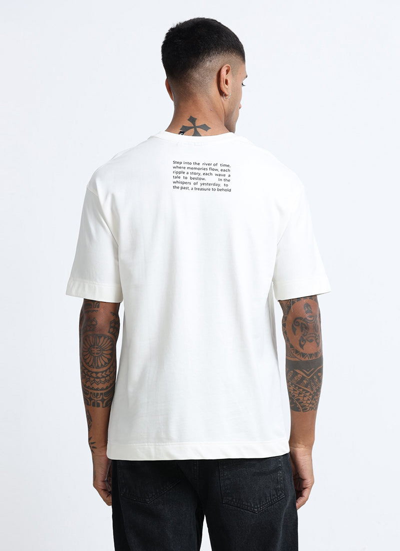 DISCOVERING Oversized Cotton Printed T-Shirt Off White - Back View