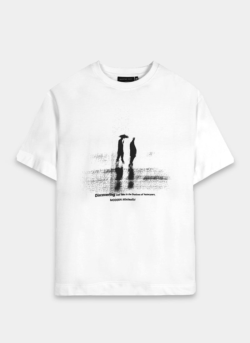 DISCOVERING Oversized Cotton Printed T-Shirt Off White - Flatlay Front Image