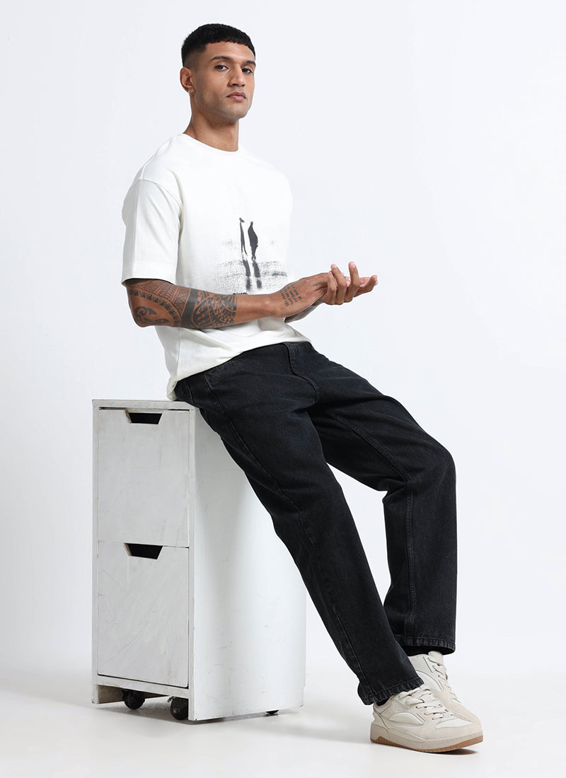 DISCOVERING Oversized Cotton Printed T-Shirt Off White - Matching Jeans