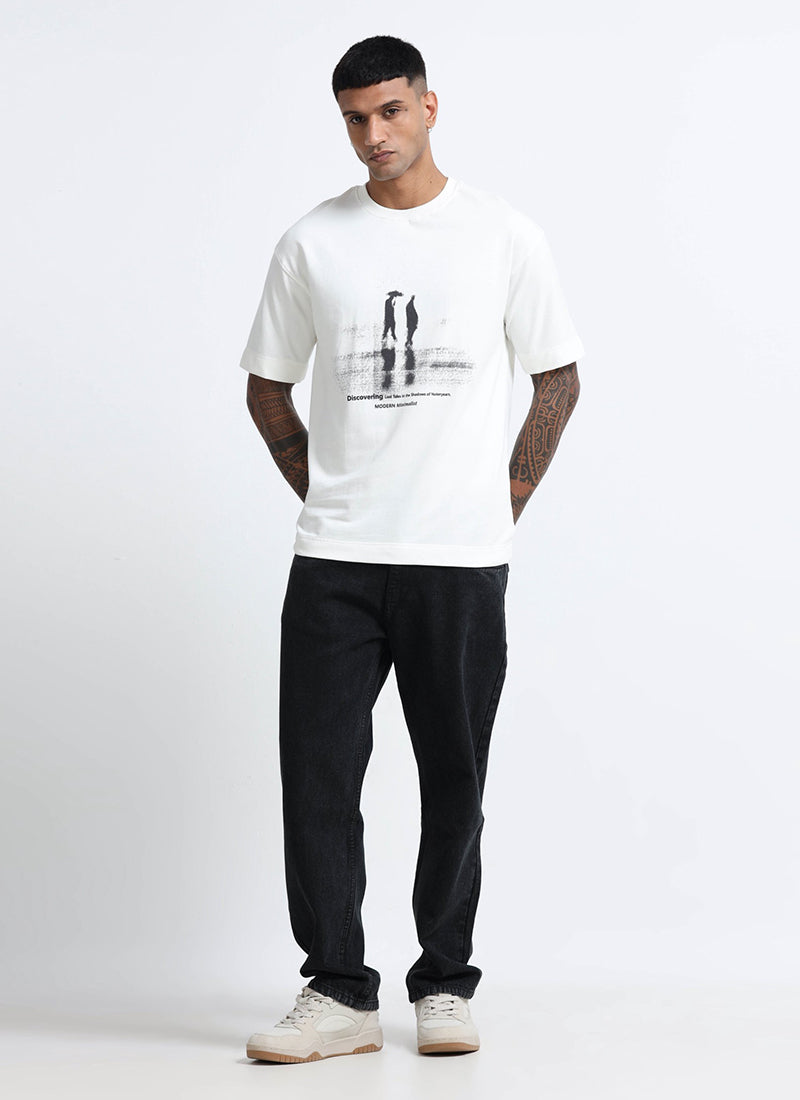 DISCOVERING Oversized Cotton Printed T-Shirt Off White - Matching Outfits