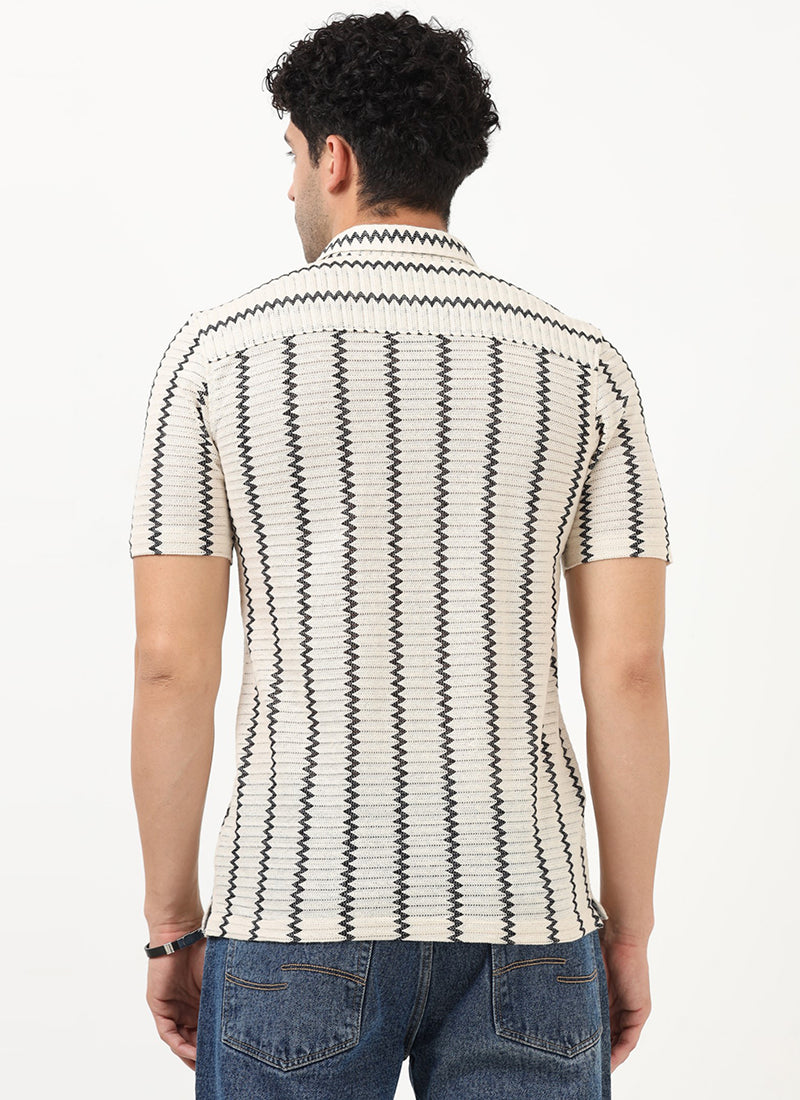 DUNE Jacquard Chevron Shirt Off White Black-Back view