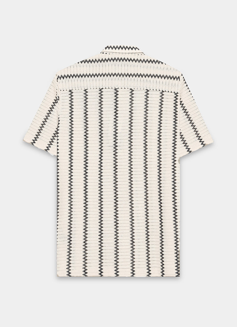 DUNE Jacquard Chevron Shirt Off White Black-Flatlay Back view