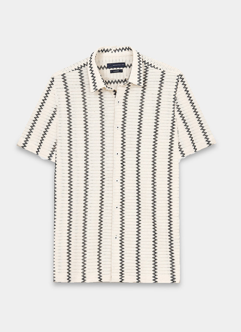 DUNE Jacquard Chevron Shirt Off White Black-Flatlay Front view